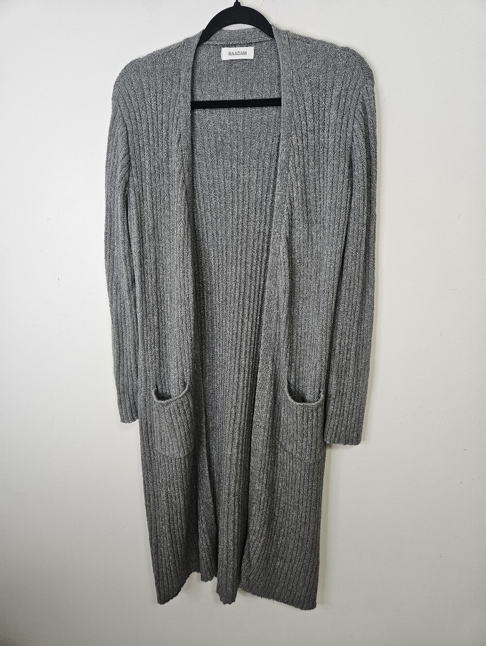 NAADAM Cotton Merino Ribbed Long Cardigan Duster Sz S Grey Open Front